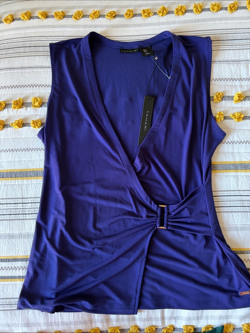 Tahari Sleeveless Wrap Tank in Royal Purple with Ring Detail